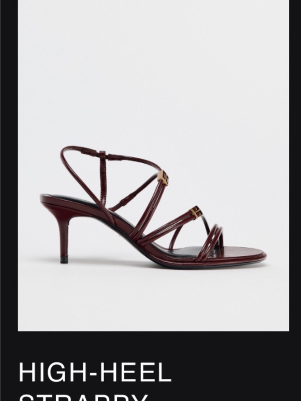 Zara Burgundy Strappy Mid-Heel Sandal